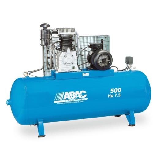 Image d'un compresseur à pistons ABAC NS59S/500, un équipement puissant et performant pour les applications industrielles et les garages nécessitant une grande capacité d'air.