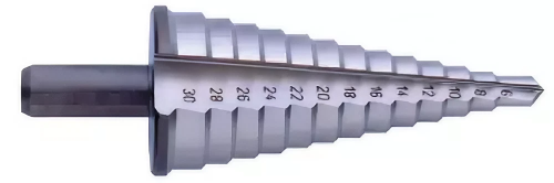 Image de forets étagés tôle HSS pour le perçage des tôles jusqu'à 5 mm d'épaisseur, avec un raccord entre diamètres de 45° pour une meilleure efficacité, idéal pour les professionnels et les bricoleurs.